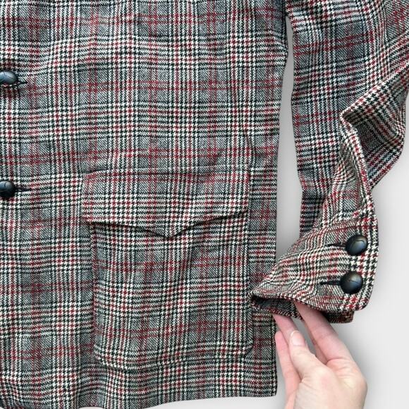 Vintage 70s Pendleton Wool Houndstooth Plaid Blazer Jacket Mens Large Rockabilly - Picture 5 of 15